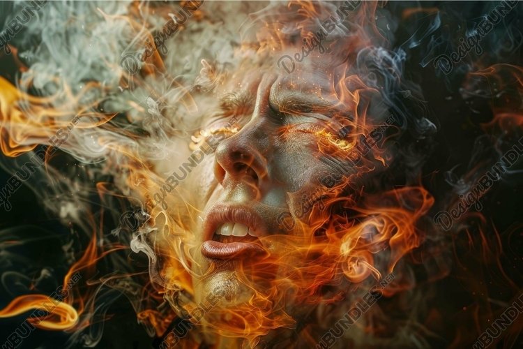 Intense emotion portrait in fiery effect