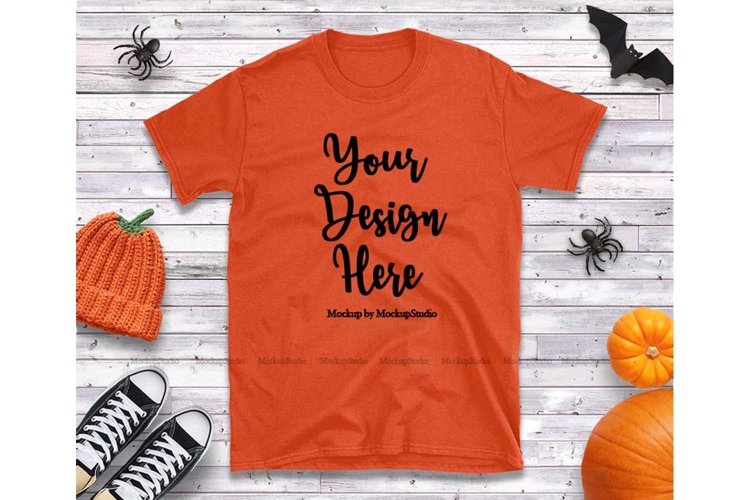 Halloween Orange Gildan 64000 Tshirt Mock Up Flat Lay example image 1