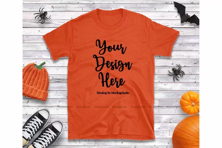 Halloween Orange Gildan 64000 Tshirt Mock Up Flat Lay