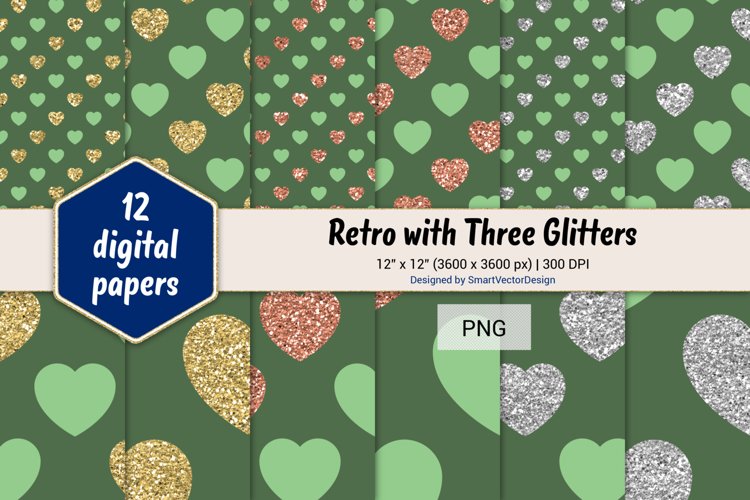 Hearts Retro with Three Glitters Color Combo #42 example image 1