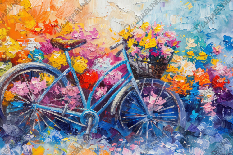 Abstract Bicycle Flowers Art Background Wallpaper
