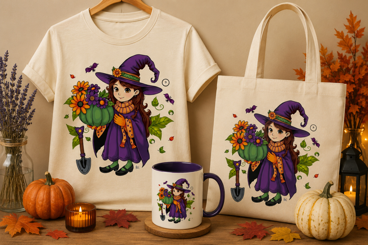 Witch Girl Pumpkin PNG | Cute Halloween Gardening Clipart