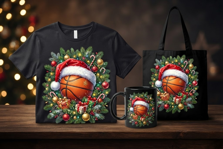 Christmas Basketball PNG | Festive Basketball Holiday Clipar
