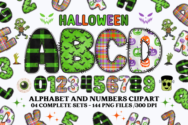 Halloween Alphabet png clipart, halloween letters doodle
