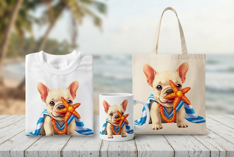 Cute French Bulldog Beach PNG Summer Dog Clipart Design