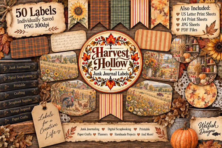 Harvest Hollow Junk Journal Labels example image 1