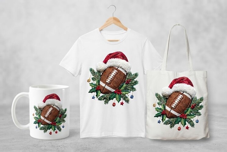 Premium Embroidered Christmas Football Design example image 1