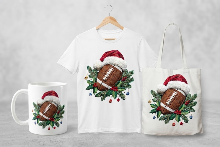 Premium Embroidered Christmas Football Design