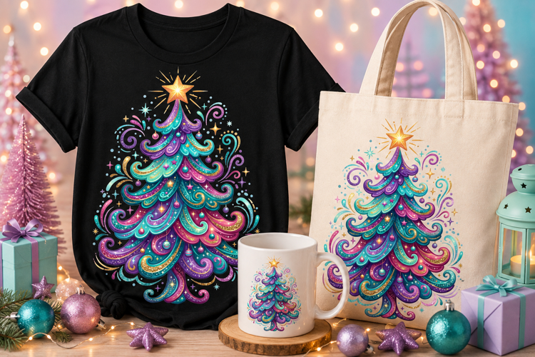 Whimsical Christmas Tree PNG | Colorful Glitter Holiday Tree