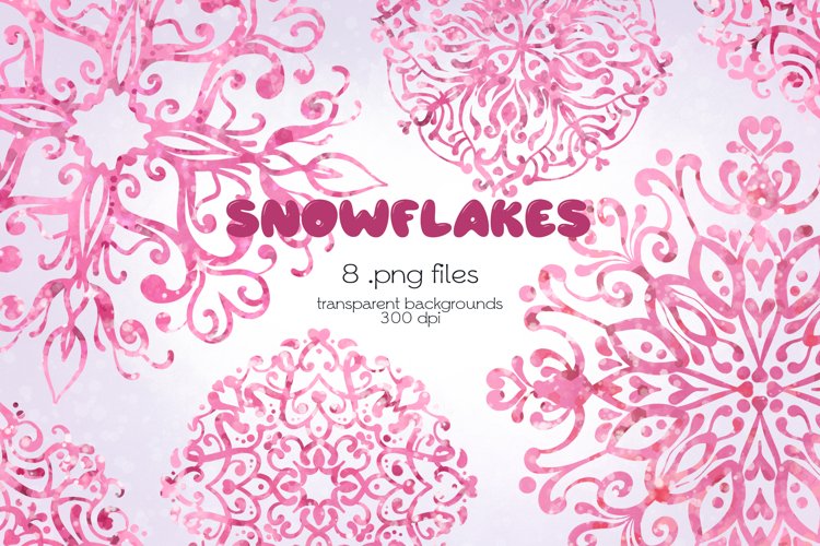 Pink Snowflakes Clipart - PNG Files example image 1