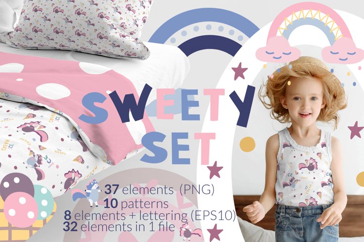 Sweety set rainbows, cute unicorns example image 1