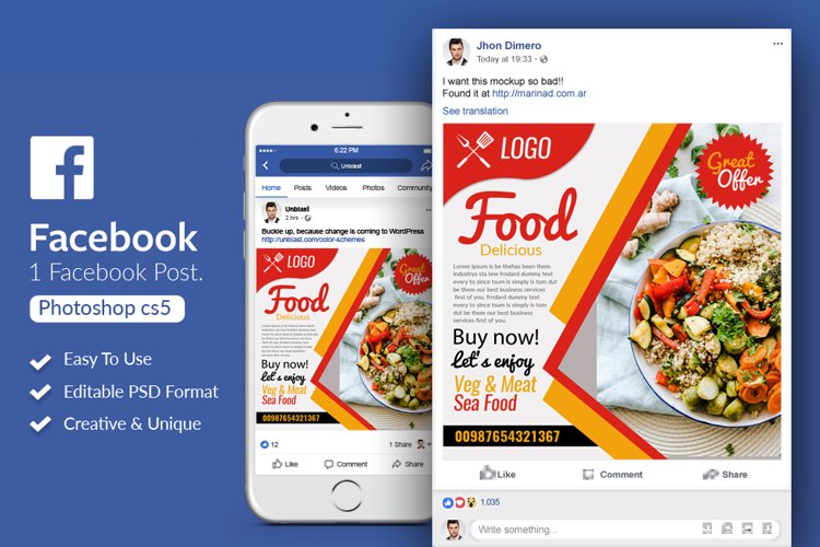 Food Restaurant Facebook Post Banner example image 1