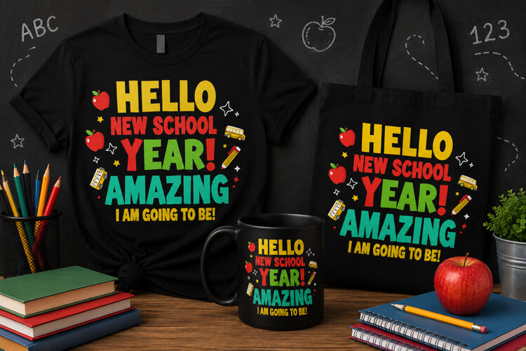 Hello New School Year PNG, Back to School Teacher Design example image 1