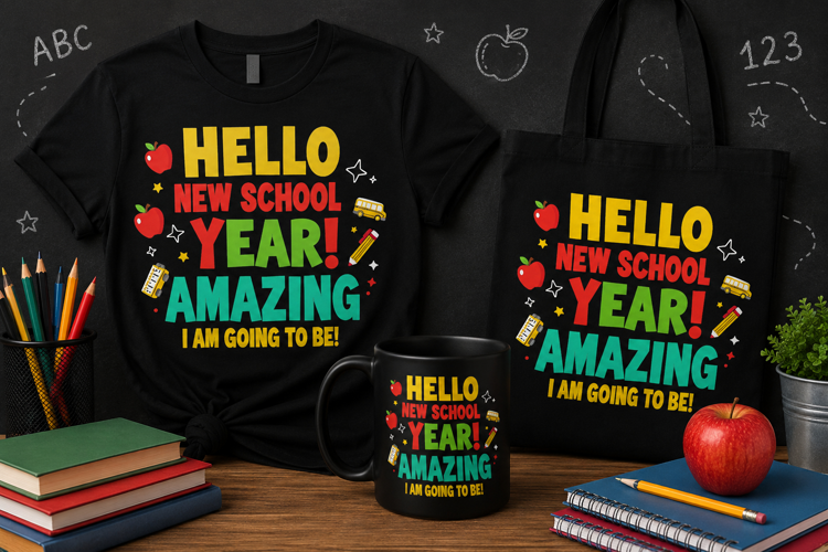 Hello New School Year PNG, Back to School Teacher Design
