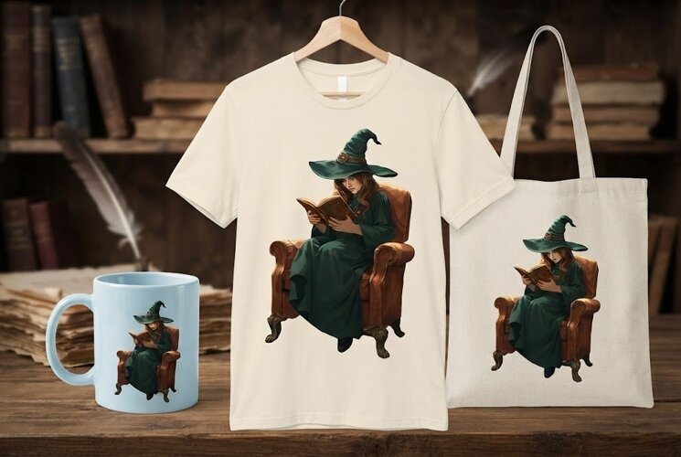 Witch Reading Book PNG | Cozy Halloween Witch Clipart example image 1