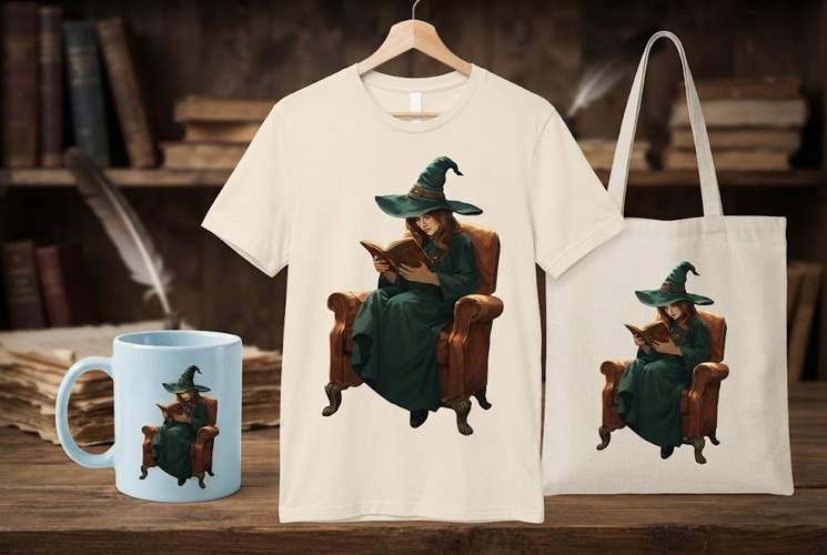 Witch Reading Book PNG | Cozy Halloween Witch Clipart