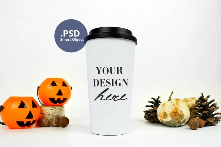 Halloween travel mug mockup PSD, Travel Mug mock up