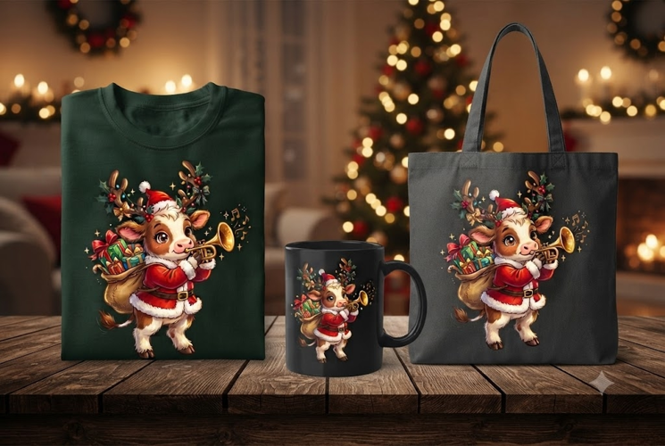 Cute Reindeer Cow Christmas PNG | Santa Cow Sublimation