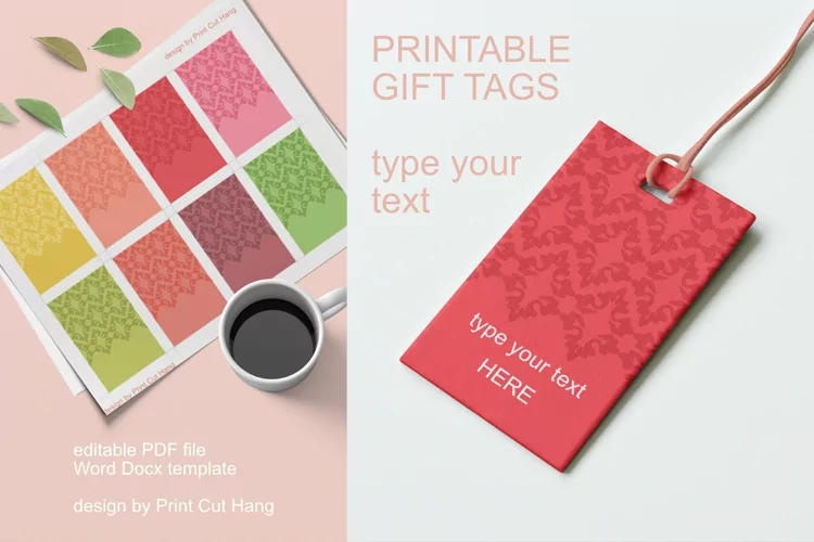 Damask Gift Tags Bright Colors Editable PDF MS Word Template