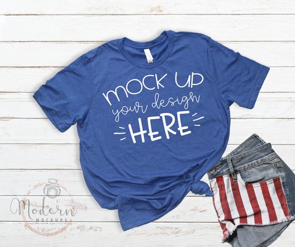 Mock up Bella Canvas 3001 Heather True Royal Unisex Mockup