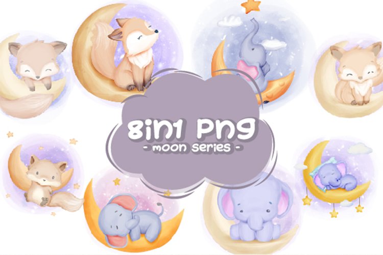 Cute Animal Moon Collection Series example image 1