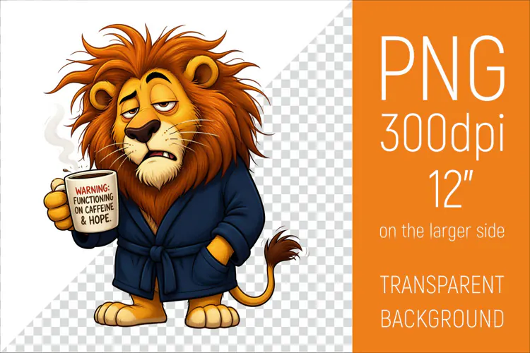 Funny Morning Coffee Lion |Cute Coffee Lover Clipart