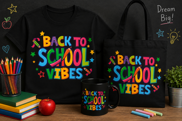 Back to School Vibes PNG, Colorful School Supplies Design
