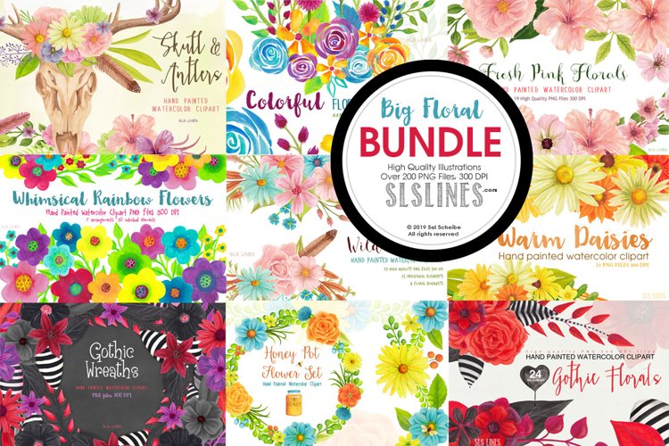 Big Watercolor Floral Bundle example image 1