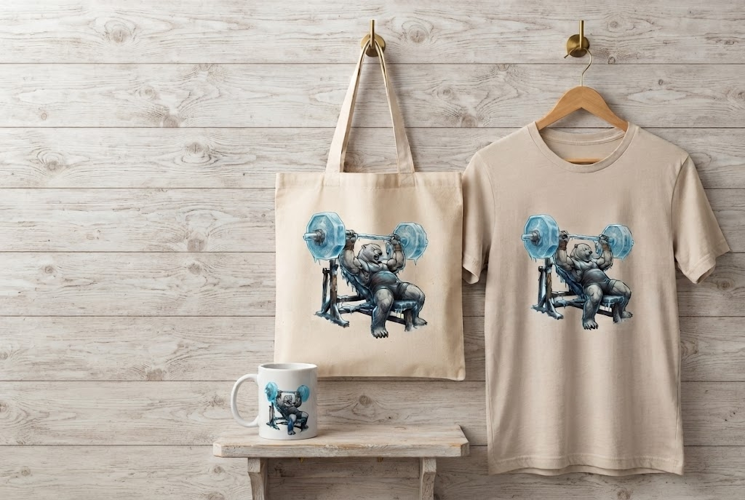 Strong Polar Bear Bench Press Fitness Art