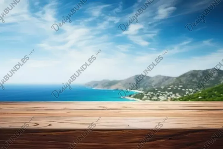 Wooden Table on Sea Island Background Wallpaper