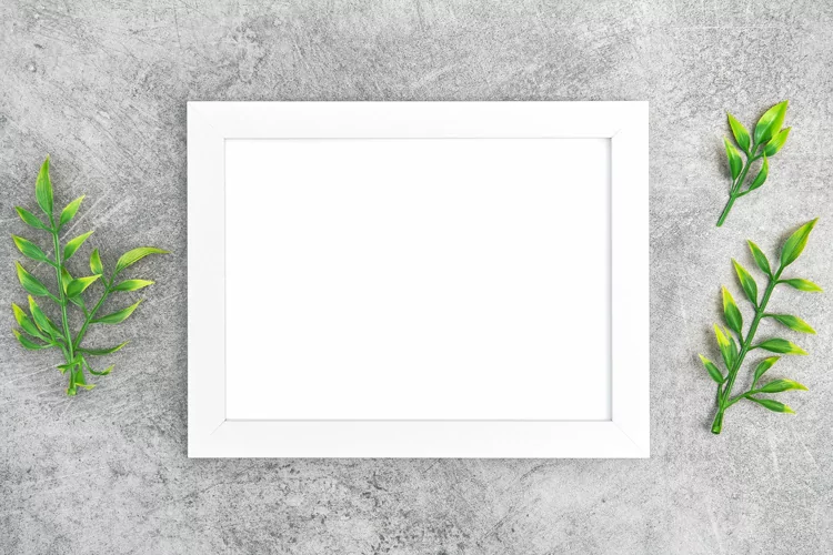 Frame mock up template floral flat lay stock photo