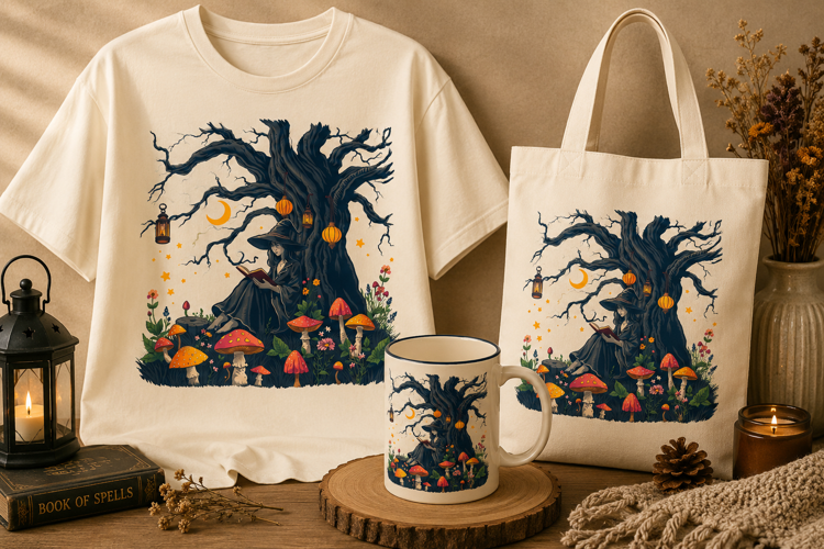 Witch Under Tree PNG | Mystical Halloween Forest Clipart
