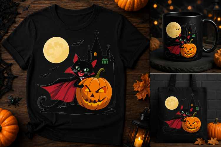 Halloween Black Cat PNG | Vampire Cat Pumpkin Clipart