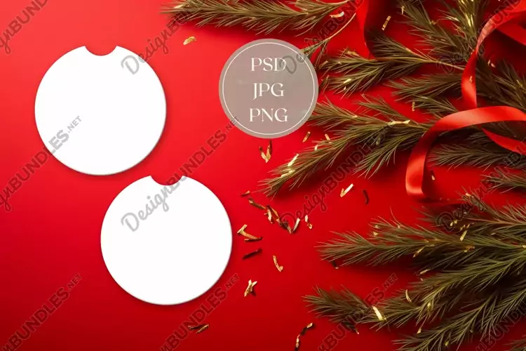 Christmas Car Coasters Mock Up, Christmas Flat Lay Design
