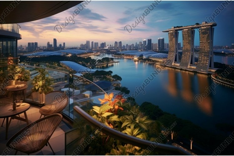 Twilight cityscape view from balcony