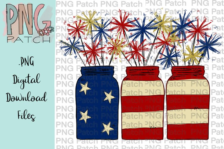 Mason Jar with Sparklers, Fourth of July, USA PNG Files example image 1