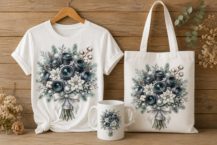 Camera Lens Bouquet Christmas Winter Holiday Art PNG