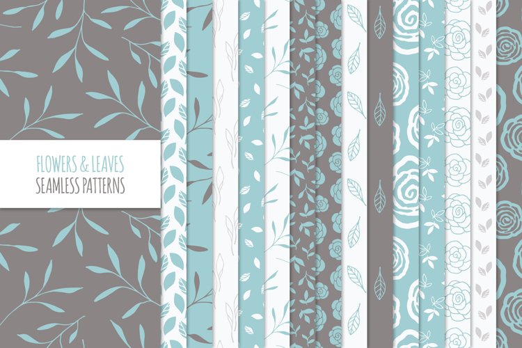 Floral Seamless Patterns - Blue example image 1