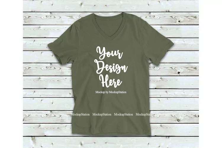 Military Green Shirt Mock Up, Bella Canvas 3005 V-Neck Tee