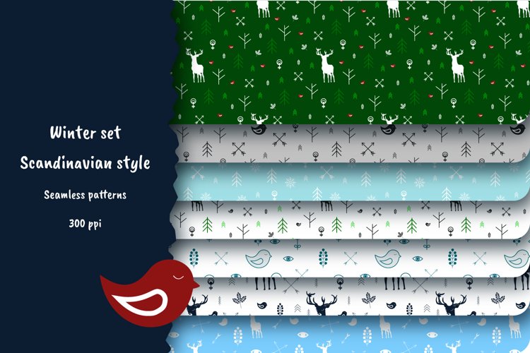 Set of 7 seamless patterns in Scandinavian style