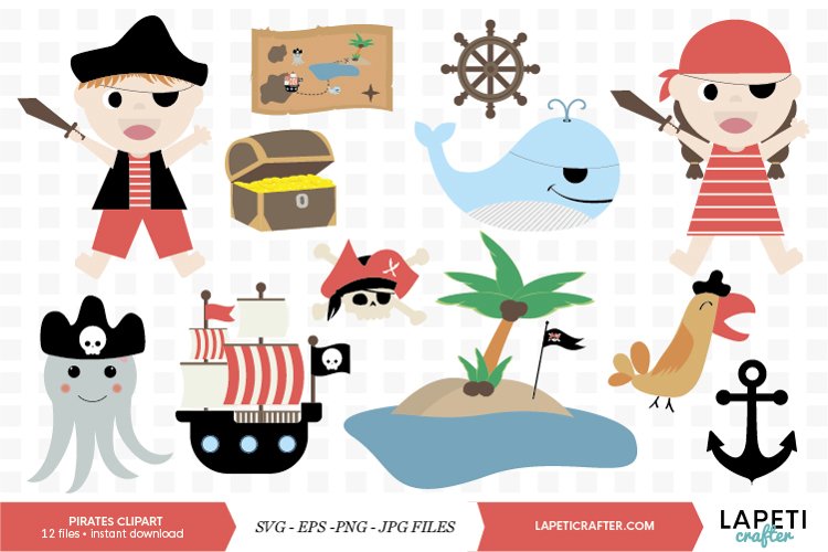 Cute Pirates Clip Art Pirate Boy Girl Pirate Party Illustrations Design Bundles