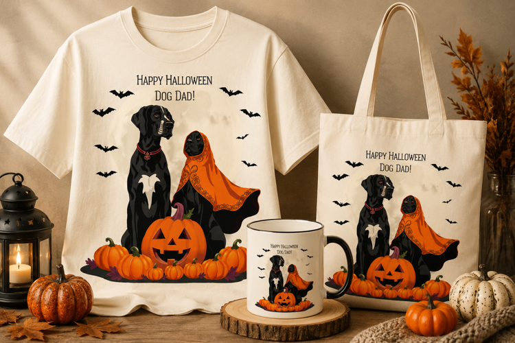 Halloween Dog Dad PNG | Black Dogs, Pumpkins & Bats