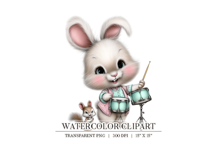 Cute Bunny Drummer Clipart PNG