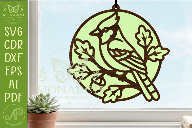 Blue Jay Bird Suncatcher SVG | Stained Glass Style Laser Cut