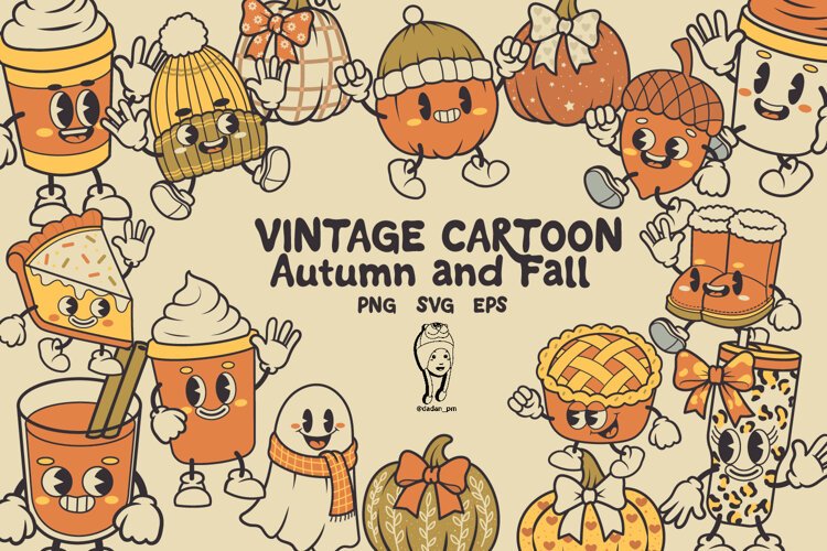 Vintage Autumn and Fall Cartoon Character example image 1