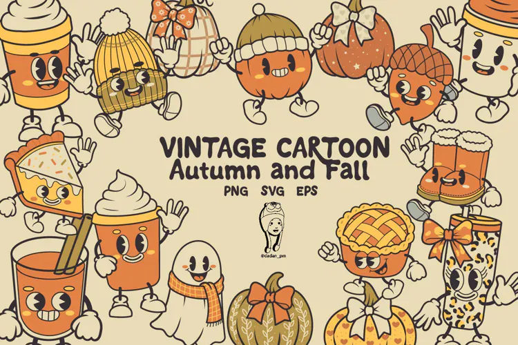 Vintage Autumn and Fall Cartoon Character