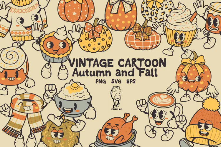 Vintage Autumn and Fall Cartoon Character