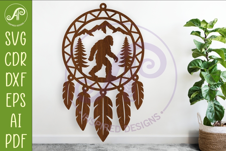 Bigfoot Dreamcatcher Laser Cut File, Sasquatch Wall Art