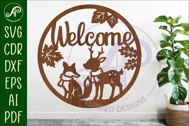 Welcome fall animal wall sign svg laser cut file