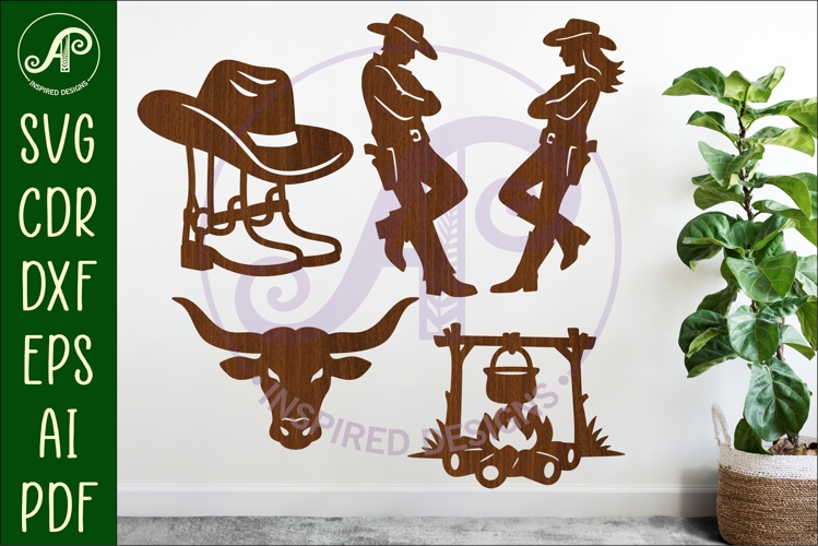 Western, Cowboy Cowgirl silhouettes laser cut outs 3